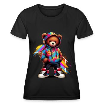Hip Hop Teddybär Bunte Urban Rap Music - Frauen Funktions-T-Shirt - Schwarz - Vorne - AI Model Female 172 light (172cm)