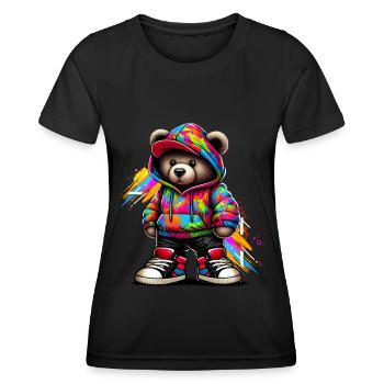 Hip Hop Teddybär Bunte Urban Rap Music - Frauen Funktions-T-Shirt - Schwarz - Vorne - AI Model Female 172 light (172cm)
