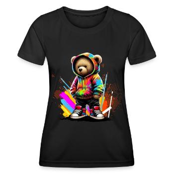 Hip Hop Teddybär Bunte Urban Rap Music - Frauen Funktions-T-Shirt - Schwarz - Vorne - AI Model Female 172 light (172cm)