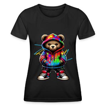 Hip Hop Teddybär Bunte Urban Rap Music - Frauen Funktions-T-Shirt - Schwarz - Vorne - AI Model Female 172 light (172cm)