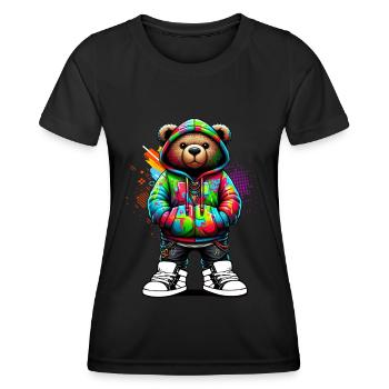 Hip Hop Teddybär Bunte Urban Rap Music - Frauen Funktions-T-Shirt - Schwarz - Vorne - AI Model Female 172 light (172cm)