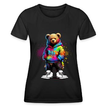 Hip Hop Teddybär Bunte Urban Rap Music - Frauen Funktions-T-Shirt - Schwarz - Vorne - AI Model Female 172 light (172cm)