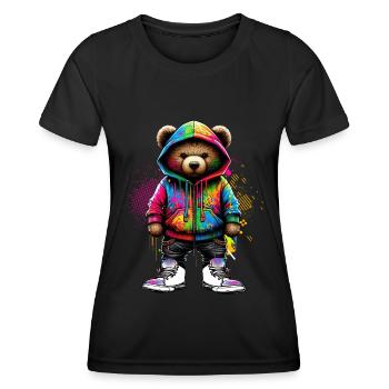 Hip Hop Teddybär Bunte Urban Rap Music - Frauen Funktions-T-Shirt - Schwarz - Vorne - AI Model Female 172 light (172cm)