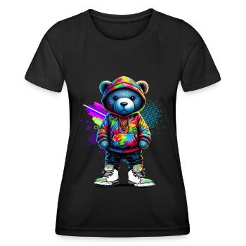 Hip Hop Teddybär Bunte Urban Rap Music - Frauen Funktions-T-Shirt - Schwarz - Vorne - AI Model Female 172 light (172cm)