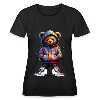 Hip Hop Teddybär Bunte Urban Rap Music - Frauen Funktions-T-Shirt - Schwarz - Vorne - AI Model Female 172 light (172cm)