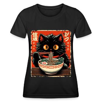 Cat Ramen Nudel Anime Japanische Katze Kätzchen - Frauen Funktions-T-Shirt - Schwarz - Vorne - AI Model Female 172 light (172cm)
