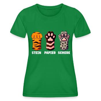Cat Stone Paper Scissors Paw Game Funny - Women's Functional T-Shirt - kelly green - Front - AI Model Female 172 dark (172cm)