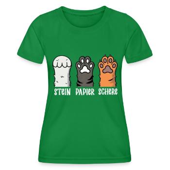 Cat Stone Paper Scissors Paw Game Funny - Women's Functional T-Shirt - kelly green - Front - AI Model Female 172 dark (172cm)
