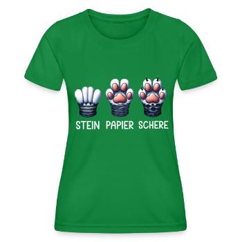 Cat Stone Paper Scissors Paw Game Funny - Women's Functional T-Shirt - kelly green - Front - AI Model Female 172 dark (172cm)