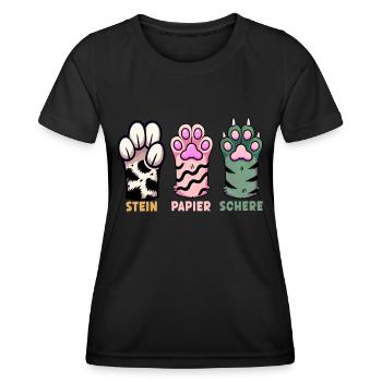 Cat Stone Paper Scissors Paw Game Funny - Women's Functional T-Shirt - black - Front - AI Model Female 172 light (172cm)