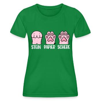 Cat Stone Paper Scissors Paw Game Funny - Women's Functional T-Shirt - kelly green - Front - AI Model Female 172 dark (172cm)