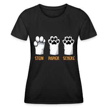 Cat Stone Paper Scissors Paw Game Funny - Women's Functional T-Shirt - black - Front - AI Model Female 172 light (172cm)