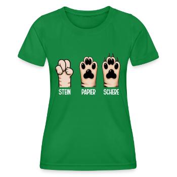 Cat Stone Paper Scissors Paw Game Funny - Women's Functional T-Shirt - kelly green - Front - AI Model Female 172 dark (172cm)