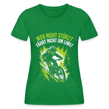 Mountain bikers, MTB lovers, cycling - Women's Functional T-Shirt - kelly green - Front - AI Model Female 172 dark (172cm)