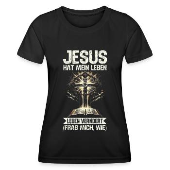 Service d’adoration des croyants catholiques chrétiens de Jésus - T-shirt sport Femme - noir - Devant - AI Model Female 172 light (172cm)