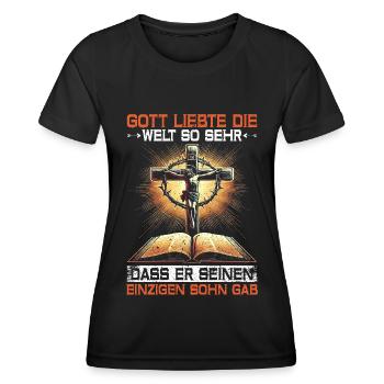Service d’adoration des croyants catholiques chrétiens de Jésus - T-shirt sport Femme - noir - Devant - AI Model Female 172 light (172cm)