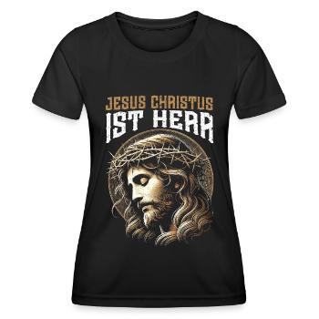 Service d’adoration des croyants catholiques chrétiens de Jésus - T-shirt sport Femme - noir - Devant - AI Model Female 172 light (172cm)