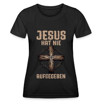 Service d’adoration des croyants catholiques chrétiens de Jésus - T-shirt sport Femme - noir - Devant - AI Model Female 172 light (172cm)
