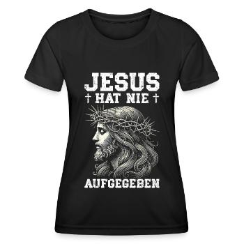 Service d’adoration des croyants catholiques chrétiens de Jésus - T-shirt sport Femme - noir - Devant - AI Model Female 172 light (172cm)