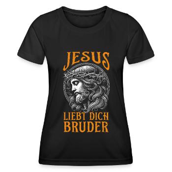 Service d’adoration des croyants catholiques chrétiens de Jésus - T-shirt sport Femme - noir - Devant - AI Model Female 172 light (172cm)