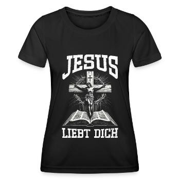 Service d’adoration des croyants catholiques chrétiens de Jésus - T-shirt sport Femme - noir - Devant - AI Model Female 172 light (172cm)