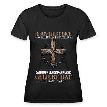 Service d’adoration des croyants catholiques chrétiens de Jésus - T-shirt sport Femme - noir - Devant - AI Model Female 172 light (172cm)