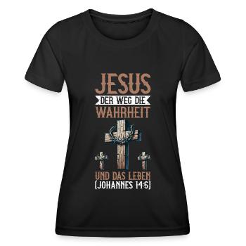 Service d’adoration des croyants catholiques chrétiens de Jésus - T-shirt sport Femme - noir - Devant - AI Model Female 172 light (172cm)
