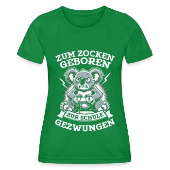 Born to gamble, forced to school, koala - Women's Functional T-Shirt - kelly green - Front - AI Model Female 172 dark (172cm)
