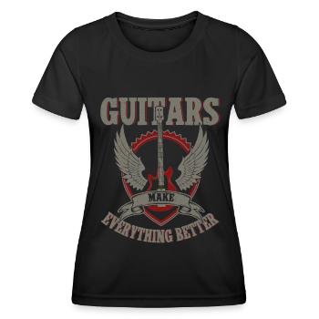 Bassgitarrist Gitarrist E -Gitarre - Frauen Funktions-T-Shirt - Schwarz - Vorne - AI Model Female 172 light (172cm)