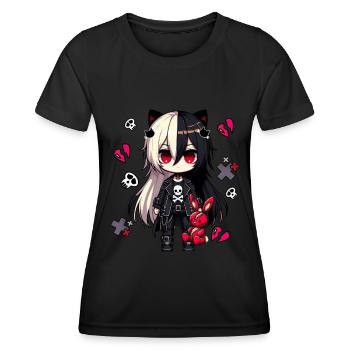 Chibi Kawaii Emo Pastell Goth Girl Anime - Frauen Funktions-T-Shirt - Schwarz - Vorne - AI Model Female 172 light (172cm)