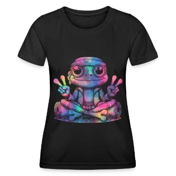 Friedenszeichen Dye Hippie Frog 60s - Frauen Funktions-T-Shirt - Schwarz - Vorne - AI Model Female 172 light (172cm)