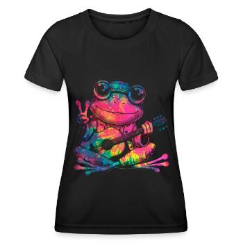 Friedenszeichen Dye Hippie Frog 60s - Frauen Funktions-T-Shirt - Schwarz - Vorne - AI Model Female 172 light (172cm)