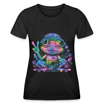 Friedenszeichen Dye Hippie Frog 60s - Frauen Funktions-T-Shirt - Schwarz - Vorne - AI Model Female 172 light (172cm)