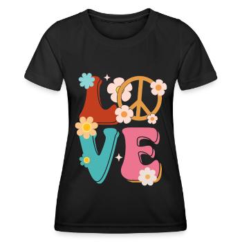 Fredstegn Kærlighed 70'erne Groovy Hippie - Funktionsshirt til damer - sort - Foran - AI Model Female 172 light (172cm)