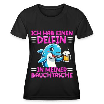 Delfin in meiner Bauchtasche Lustige Mallorca - Frauen Funktions-T-Shirt - Schwarz - Vorne - AI Model Female 172 light (172cm)
