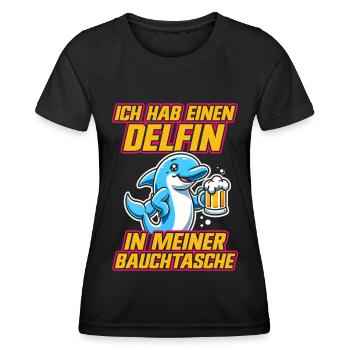 Delfin in meiner Bauchtasche Lustige Mallorca - Frauen Funktions-T-Shirt - Schwarz - Vorne - AI Model Female 172 light (172cm)
