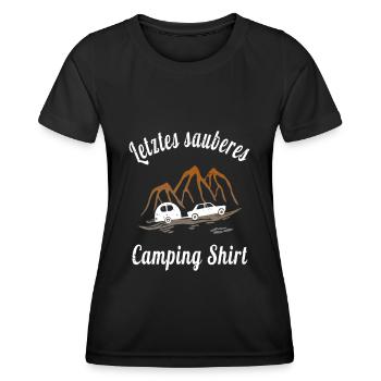 Letztes Camping Wohnwagen Shirt - Frauen Funktions-T-Shirt - Schwarz - Vorne - AI Model Female 172 light (172cm)