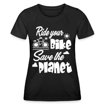 Ride your Bike Save the Planet - Frauen Funktions-T-Shirt - Schwarz - Vorne - AI Model Female 172 light (172cm)