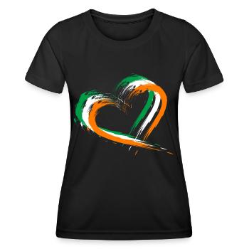 Heart brush flag Ireland flag colors design - Women's Functional T-Shirt - black - Front - AI Model Female 172 light (172cm)