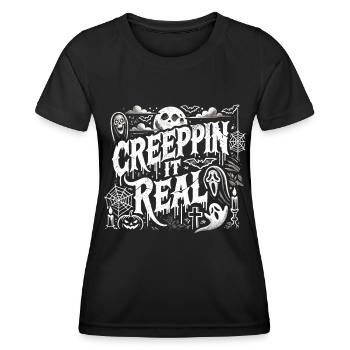 Creepin' It Real - Dunkles Gruseliges Halloween - Frauen Funktions-T-Shirt - Schwarz - Vorne - AI Model Female 172 light (172cm)