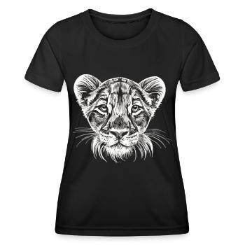 Zarte Unschuld: Sibirischer Löwenjunges in Weiß - Frauen Funktions-T-Shirt - Schwarz - Vorne - AI Model Female 172 light (172cm)