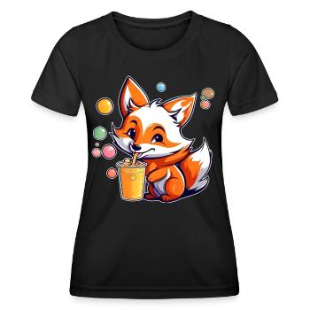 Cute Fox with Bubble Tea - Women's Functional T-Shirt - black - Front - AI Model Female 172 light (172cm)
