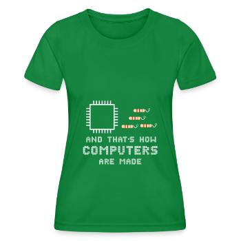 Computer Hardware PC Nerd Motherboard - Women's Functional T-Shirt - kelly green - Front - AI Model Female 172 dark (172cm)