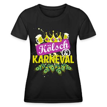 Kölsch und Karneval | Bierkönig Bierkönigin Pfau - Frauen Funktions-T-Shirt - Schwarz - Vorne - AI Model Female 172 light (172cm)