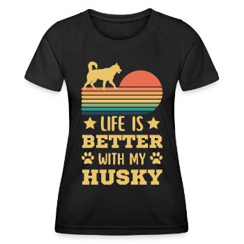 Legendärer Sibirischer Husky Vintage Retro - Frauen Funktions-T-Shirt - Schwarz - Vorne - AI Model Female 172 light (172cm)