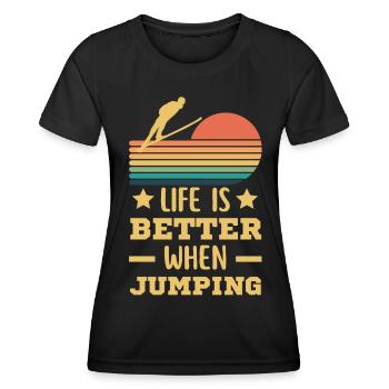 Ski jumping. Ski jumping on a ski holiday retro - Women's Functional T-Shirt - black - Front - AI Model Female 172 light (172cm)
