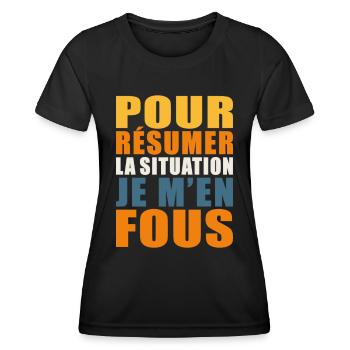 Je m'en fous cadeau humour laxiste cool no stress - T-shirt sport Femme - noir - Devant - AI Model Female 172 light (172cm)