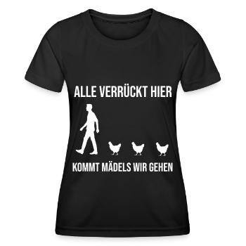 Alle verrückt hier Hühner Hühnerstall Bauernhof - Frauen Funktions-T-Shirt - Schwarz - Vorne - AI Model Female 172 light (172cm)