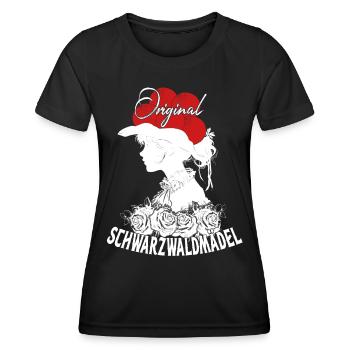 Original Schwarzwaldmädel Bollenhut Tracht Rosen - Frauen Funktions-T-Shirt - Schwarz - Vorne - AI Model Female 172 light (172cm)