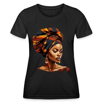 Afrikanische Frau Headwrap Kente Afrika Kopftuch - Frauen Funktions-T-Shirt - Schwarz - Vorne - AI Model Female 172 light (172cm)